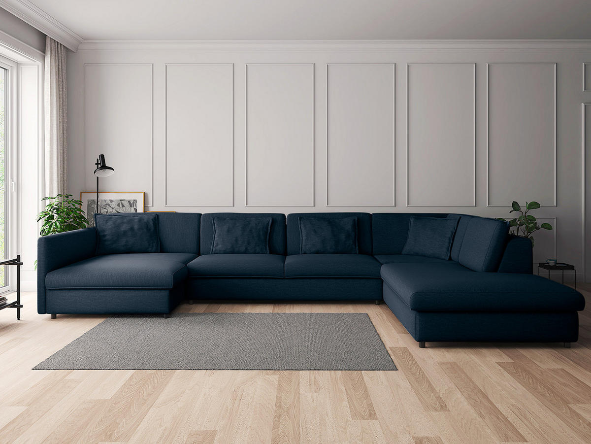 WOHNLANDSCHAFT - Blau/Schwarz, Kunststoff/Textil (431/84/272cm) - home24