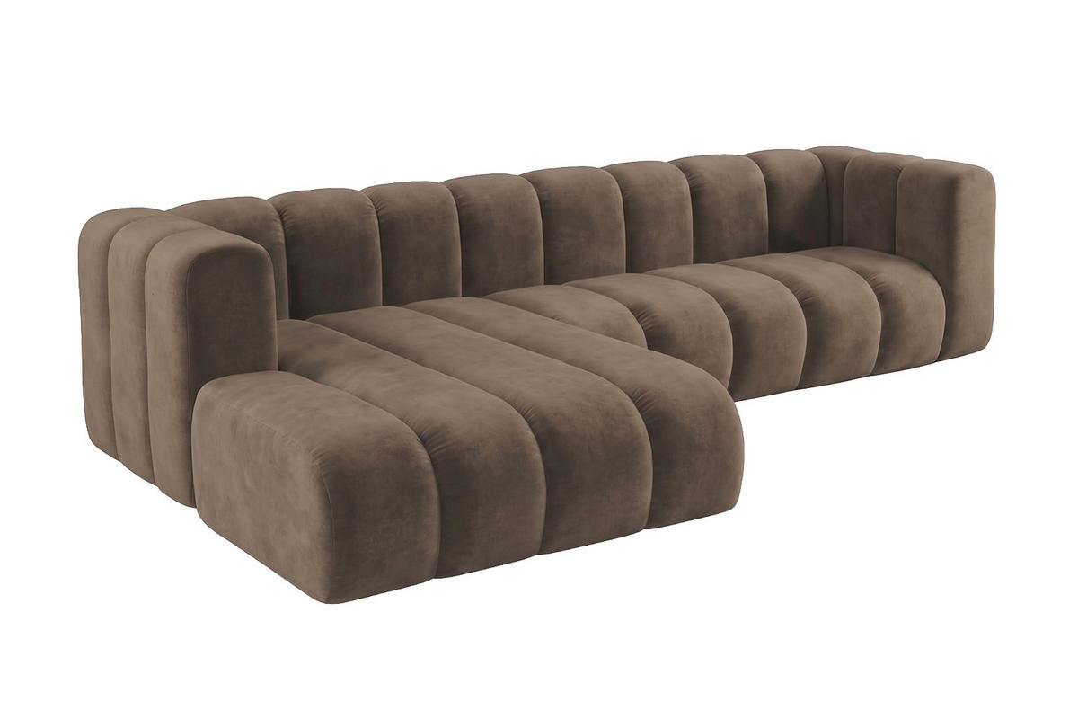 ECKSOFA Modulares In L-Form, Velvet-Stoff Riviera, Braun, Links, GRAND 287 cm - Braun, Holz (287/179cm) - Kaiser Möbel