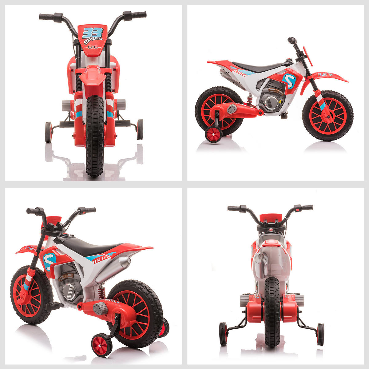 ELEKTRO KINDERMOTORRAD, Blau/Grün/ Rot, PP+ Metall - Rot, Kunststoff (106.5/51.5/68cm) - HOMCOM