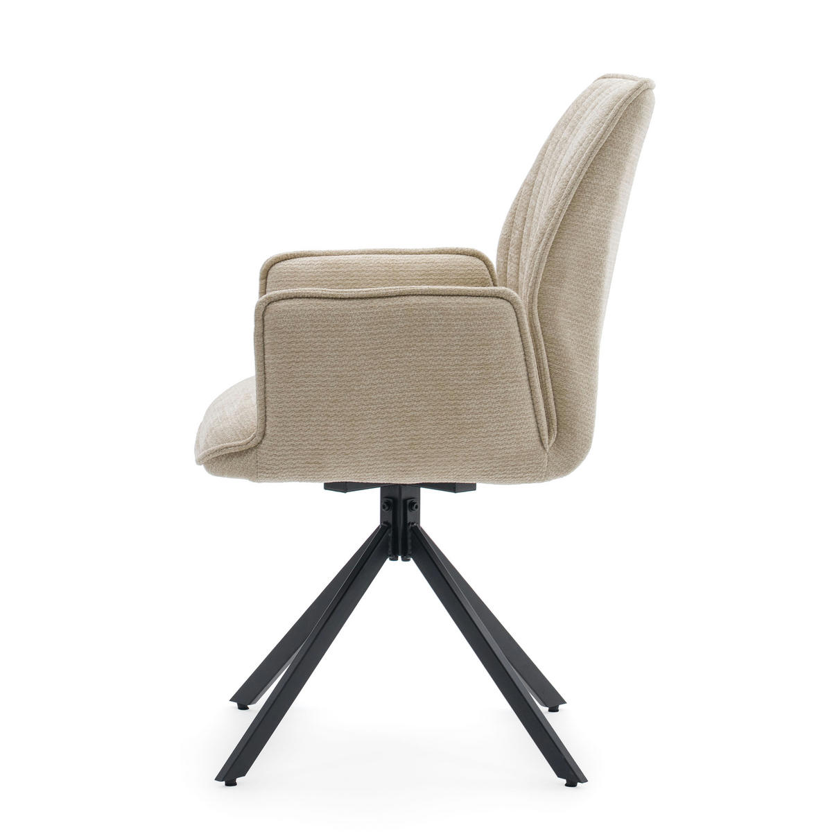 STUHL MERANO drehbar gepolsterter mit Steppung - hellbeige - Chenille - Ecru/Schwarz, Textil/Metall (58/90/61cm) - NEW HOME