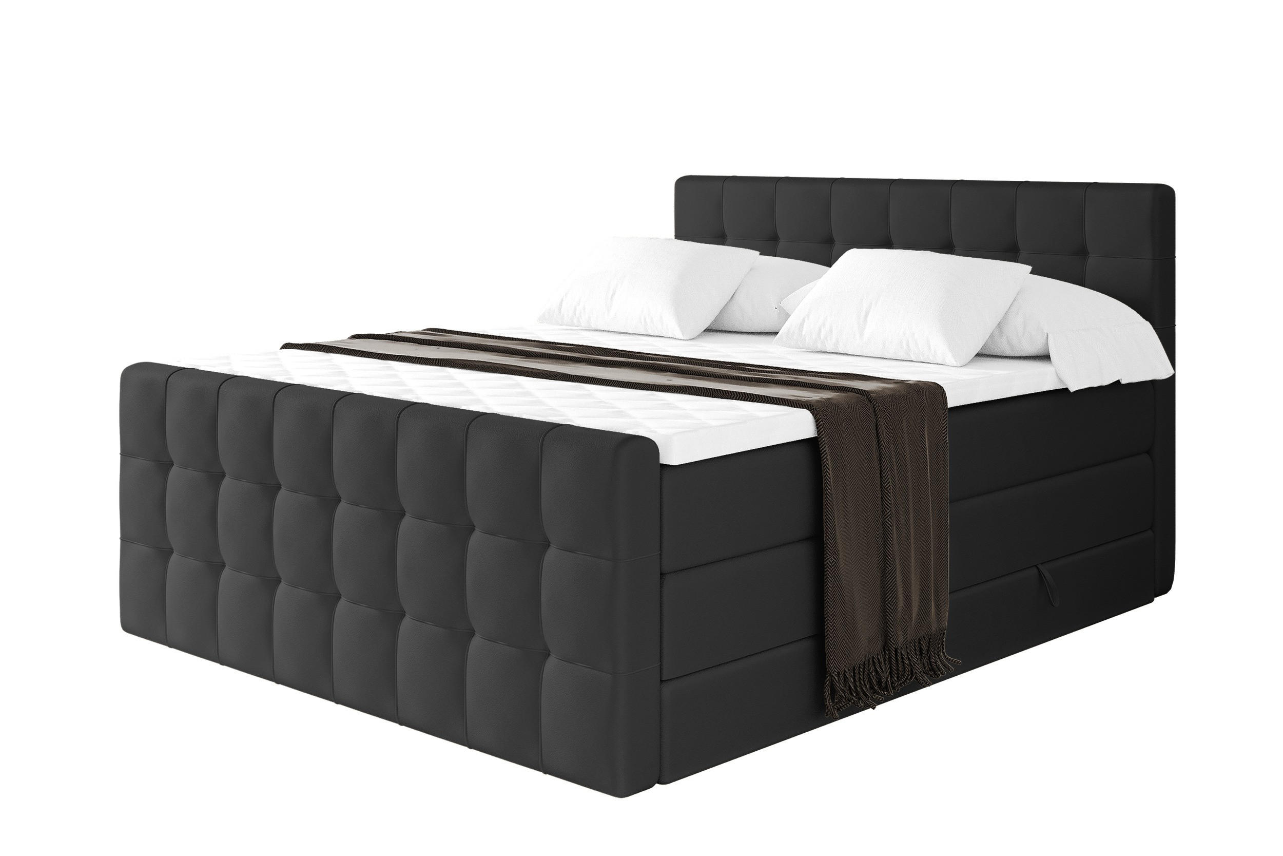Altdecor Boxspringbett Schwarz Hochglanz 183x200 cm