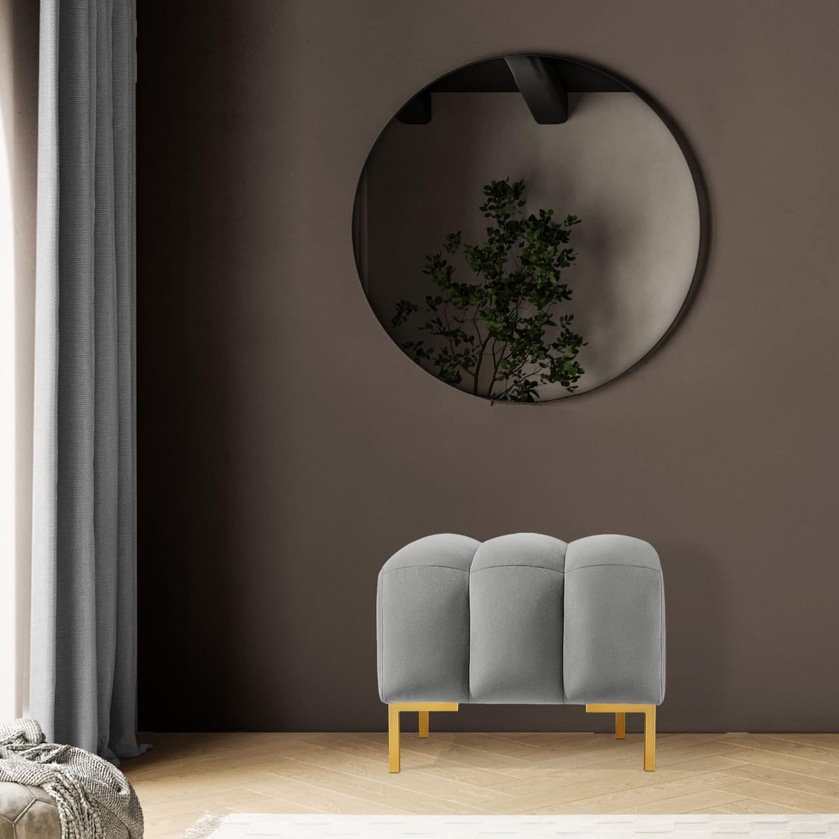 SITZHOCKER Polsterhocker PECCO, Veloursstoff - Goldfarben/Hellgrau, Holz/Textil (60/50/50cm) - KONSIMO®