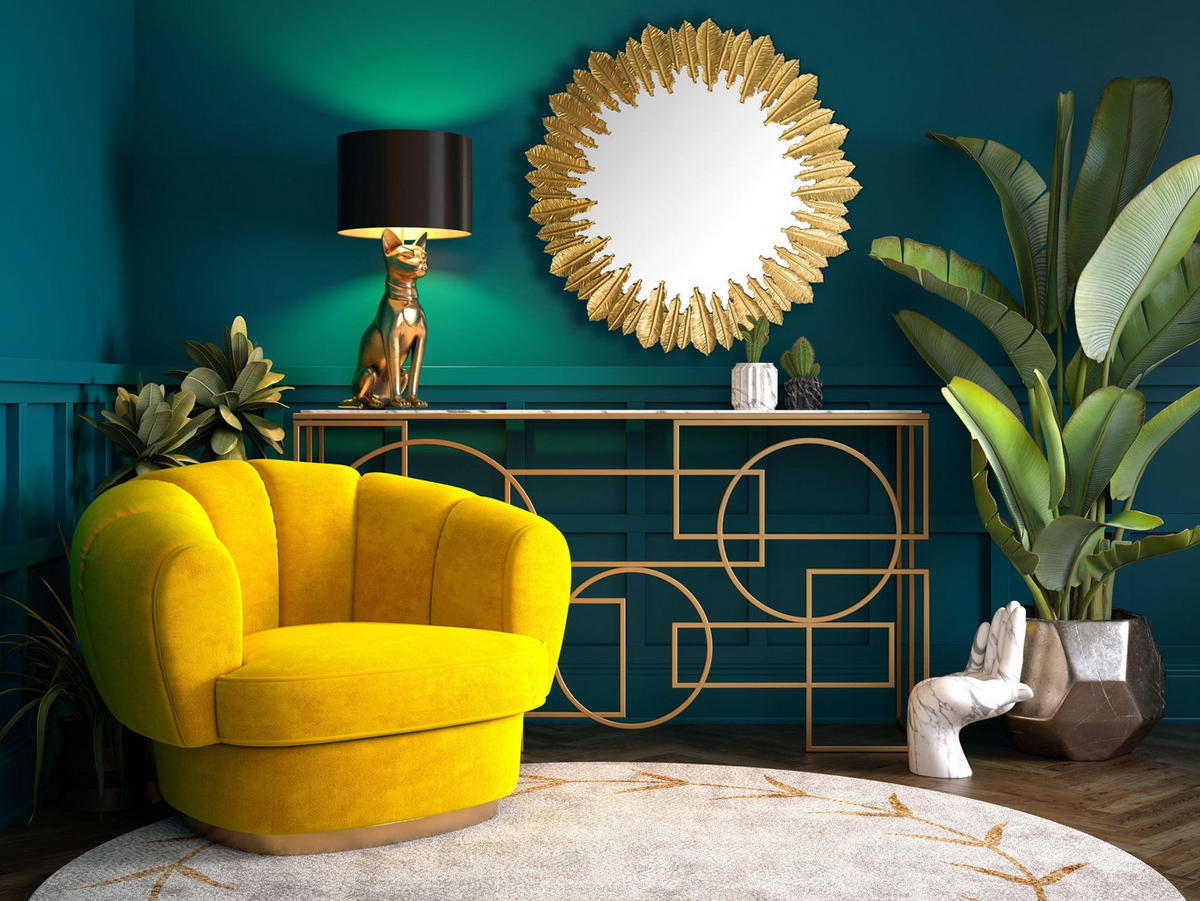 WANDSPIEGEL Rund Metall Gold 68 cm Federn-Design - Goldfarben, Glas (68/68/3cm) - KADIMA DESIGN