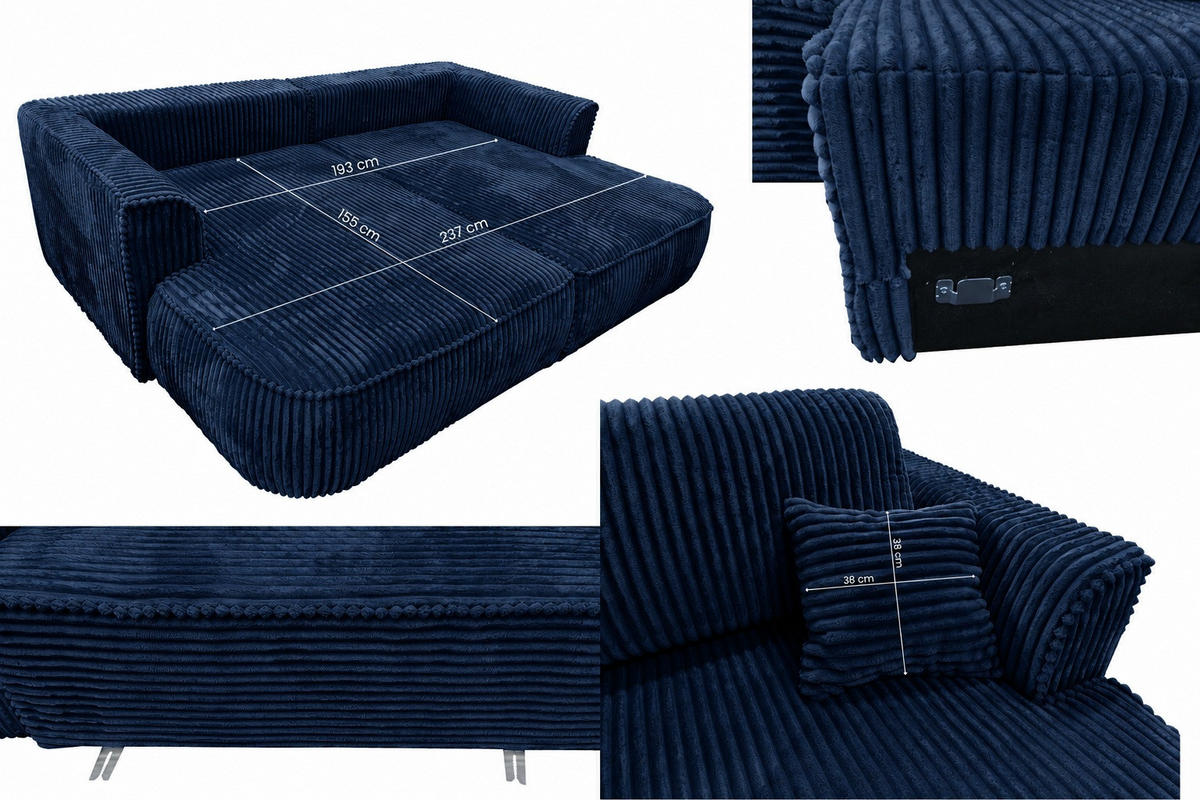 BIGSOFA COZI, Dunkelblau mit Cordbezug - Dunkelblau, Kunststoff/Textil (240/87/180cm) - KS Home Concept
