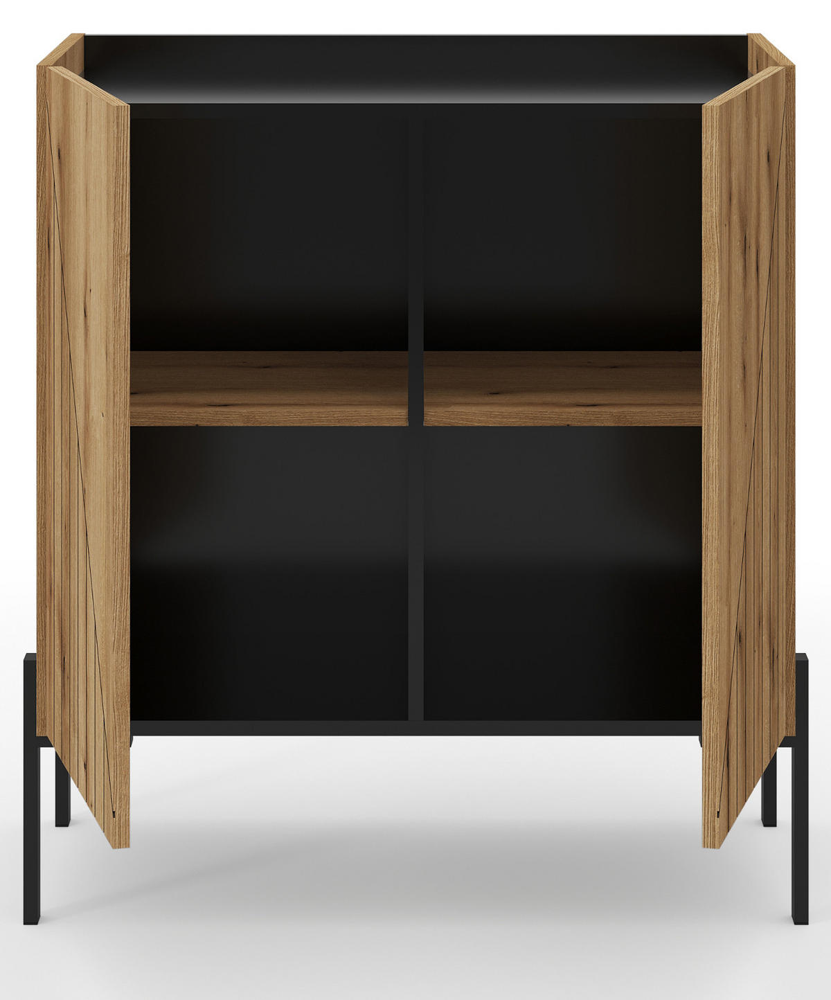 KOMMODE Evoke Eiche 80 x 91 cm, Sideboard mit Soft-Close - Eichefarben/Schwarz, Holzwerkstoff/Metall (80/91/40cm) - Inn.Furn