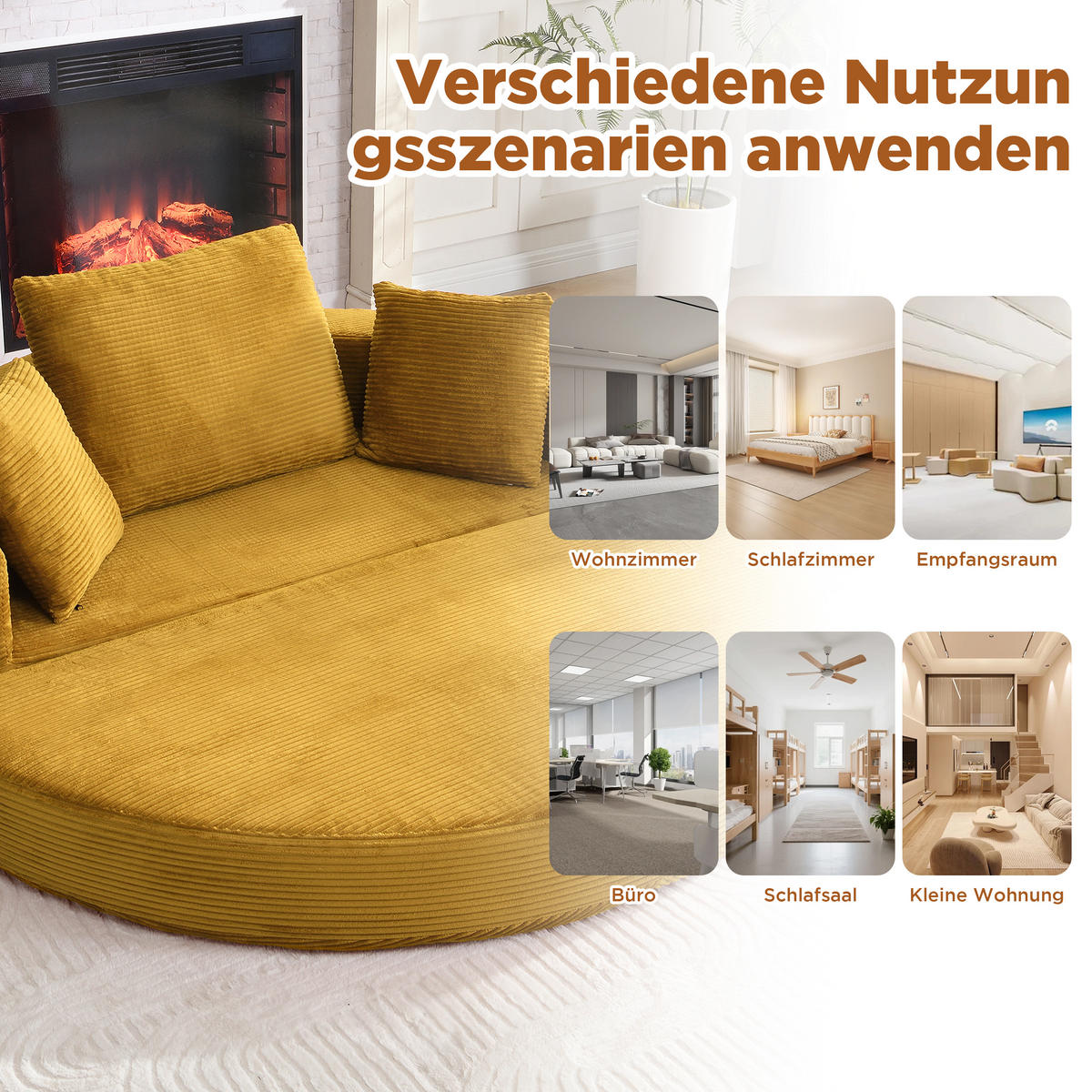 SCHLAFSOFA 173/88/60 cm Gelb mit 3 Kissen - Gelb, Textil (176/40/173cm) - Oxeza