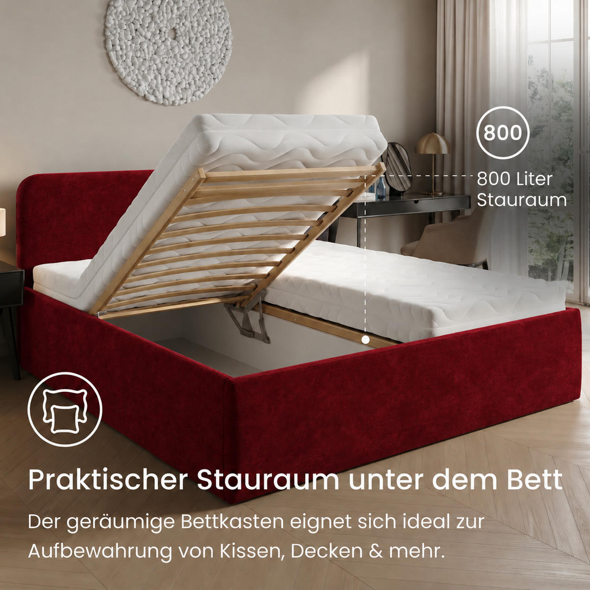 POLSTERBETT 200x200 cm Microvelours in Bordeauxrot - Bordeaux, Textil (200/200cm) - Home Collective
