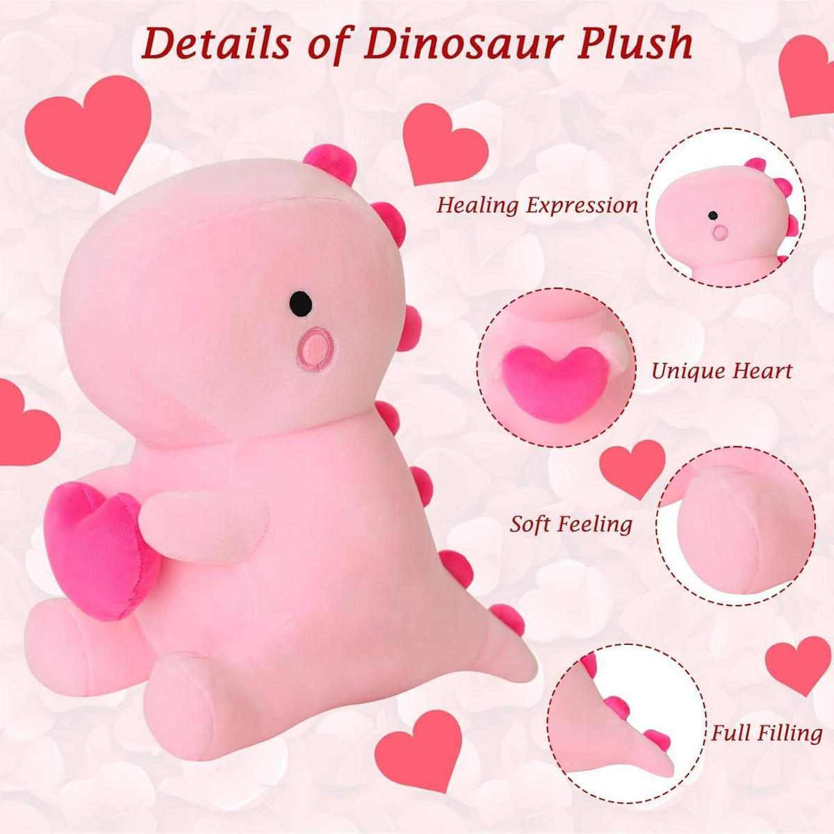 PLÜSCHTIER Dinosaurier mit Herz 50 cm - Rosa, Textil (30.5/45.7cm)