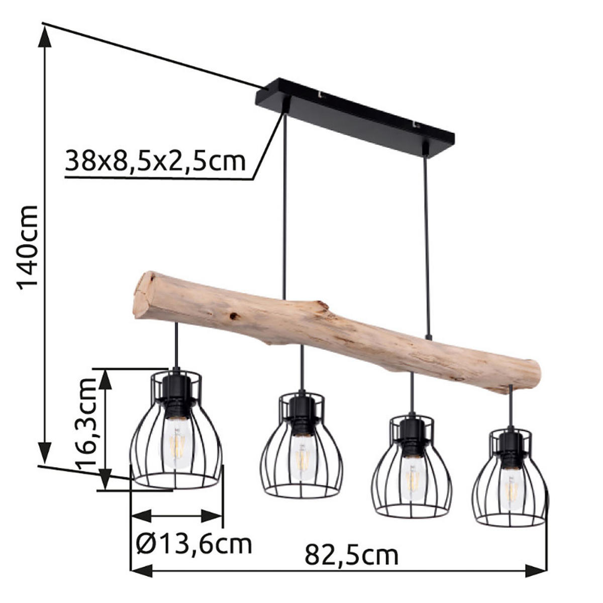 LED HÄNGELEUCHTE MINA Holz Schwarz - Schwarz, Holz (82.5/13.6/140cm) - Globo Lighting