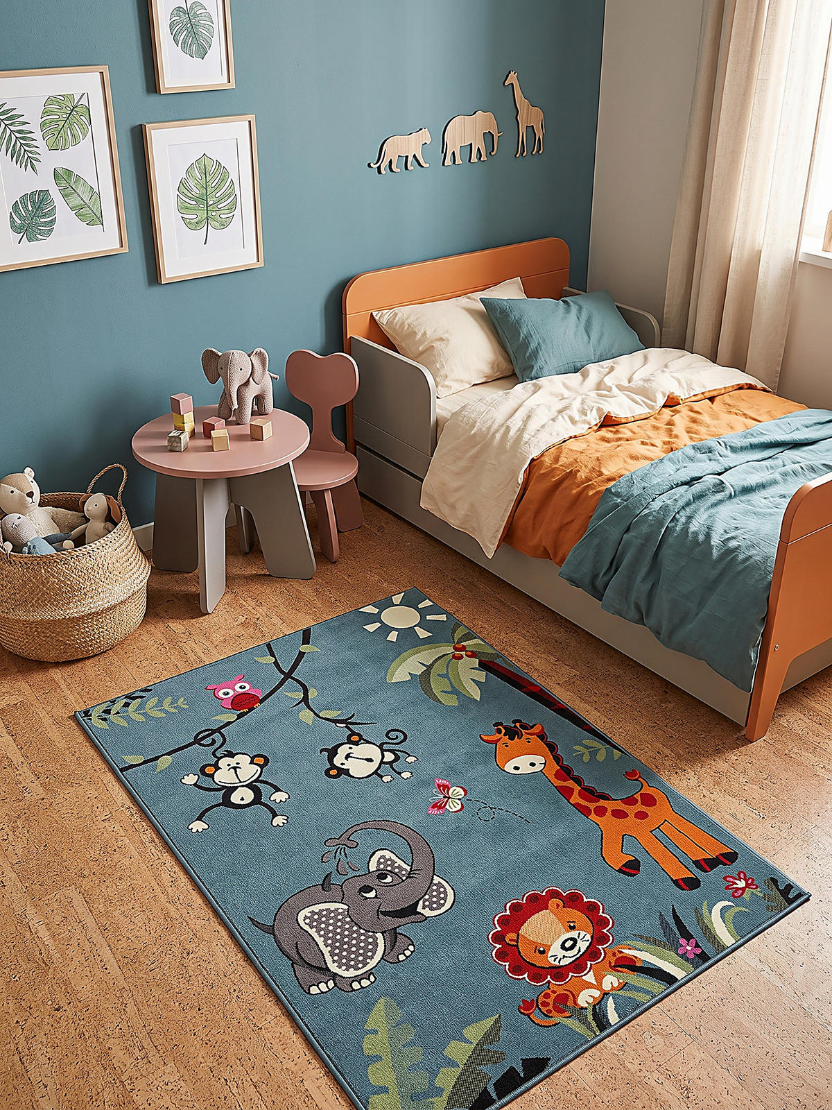 SPIELTEPPICH CASOLA Dschungel-Tiere Polypropylen Blau 80 x 150 cm - Blau, Textil (80/150cm) - KADIMA DESIGN
