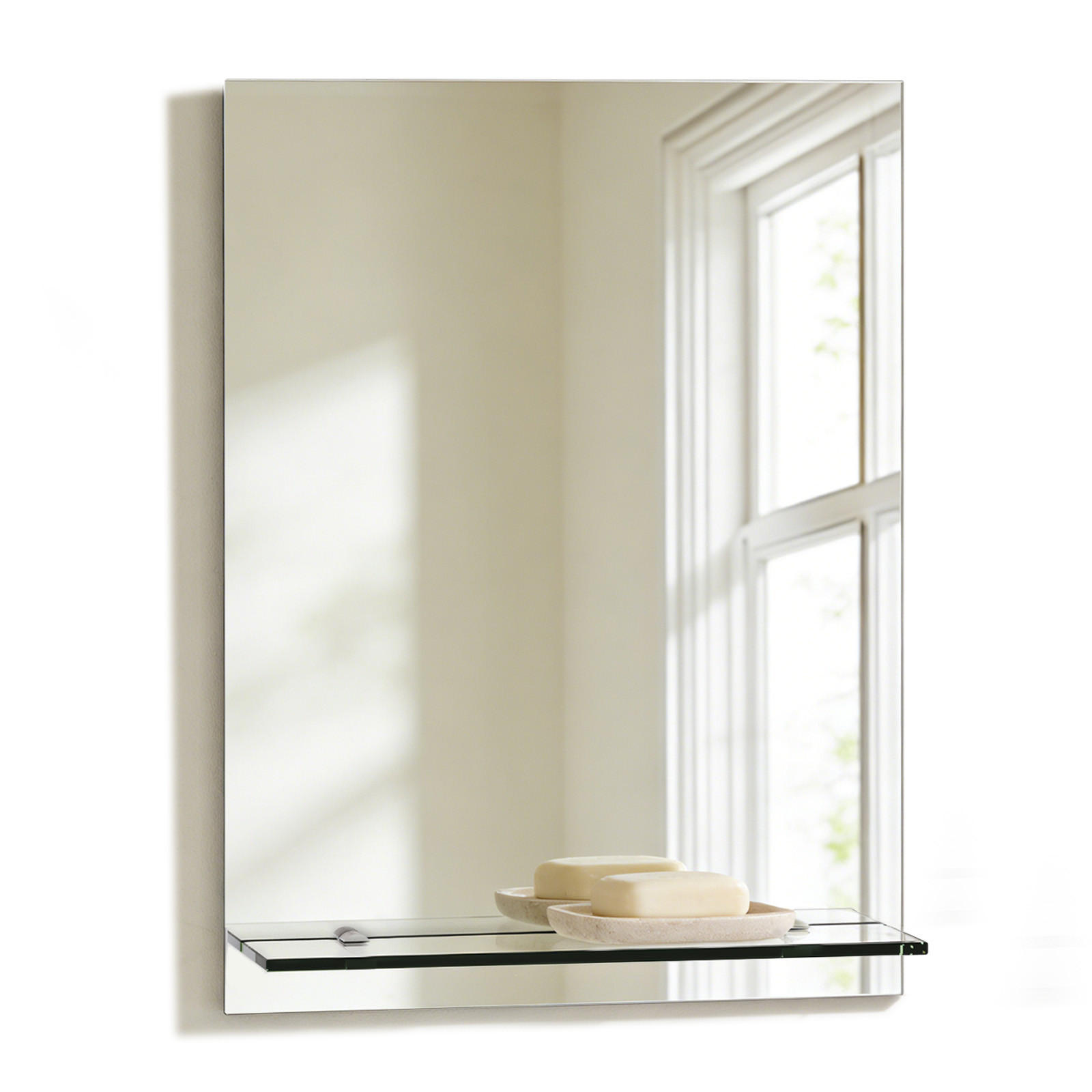 BADEZIMMERSPIEGEL 60/45 cm rechteckig mit Glasablage rahmenlos - Transparent, Glas (45/60/1cm) - S'AFIELINA