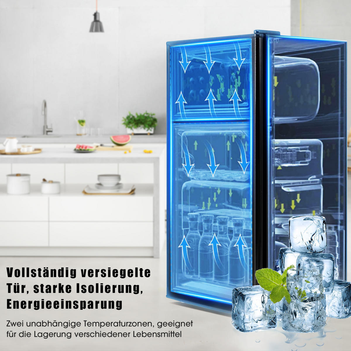 KÜHLSCHRANK 86,8cm Schwarz Doppeltür LED 60L modern - Schwarz, Kunststoff (45.5/42.5/86.8cm) - FLIEKS