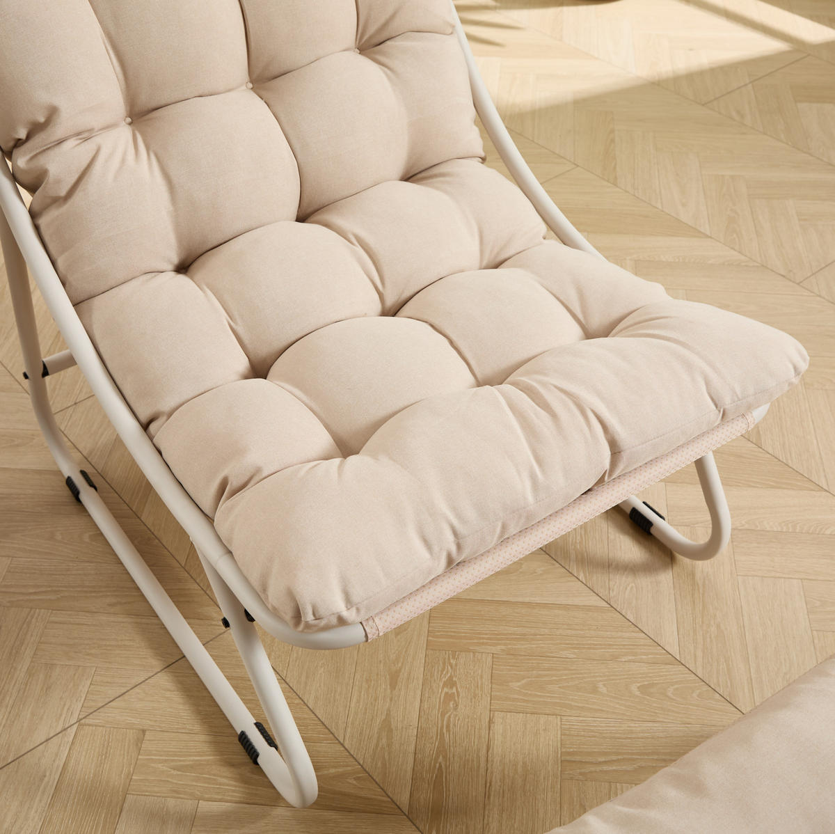 ZAHRADNÍ lounge křeslo 65/78/86 cm béžové z oceli s podnožkou a polstrováním - béžová, kov (78/86/65cm) - OKWISH