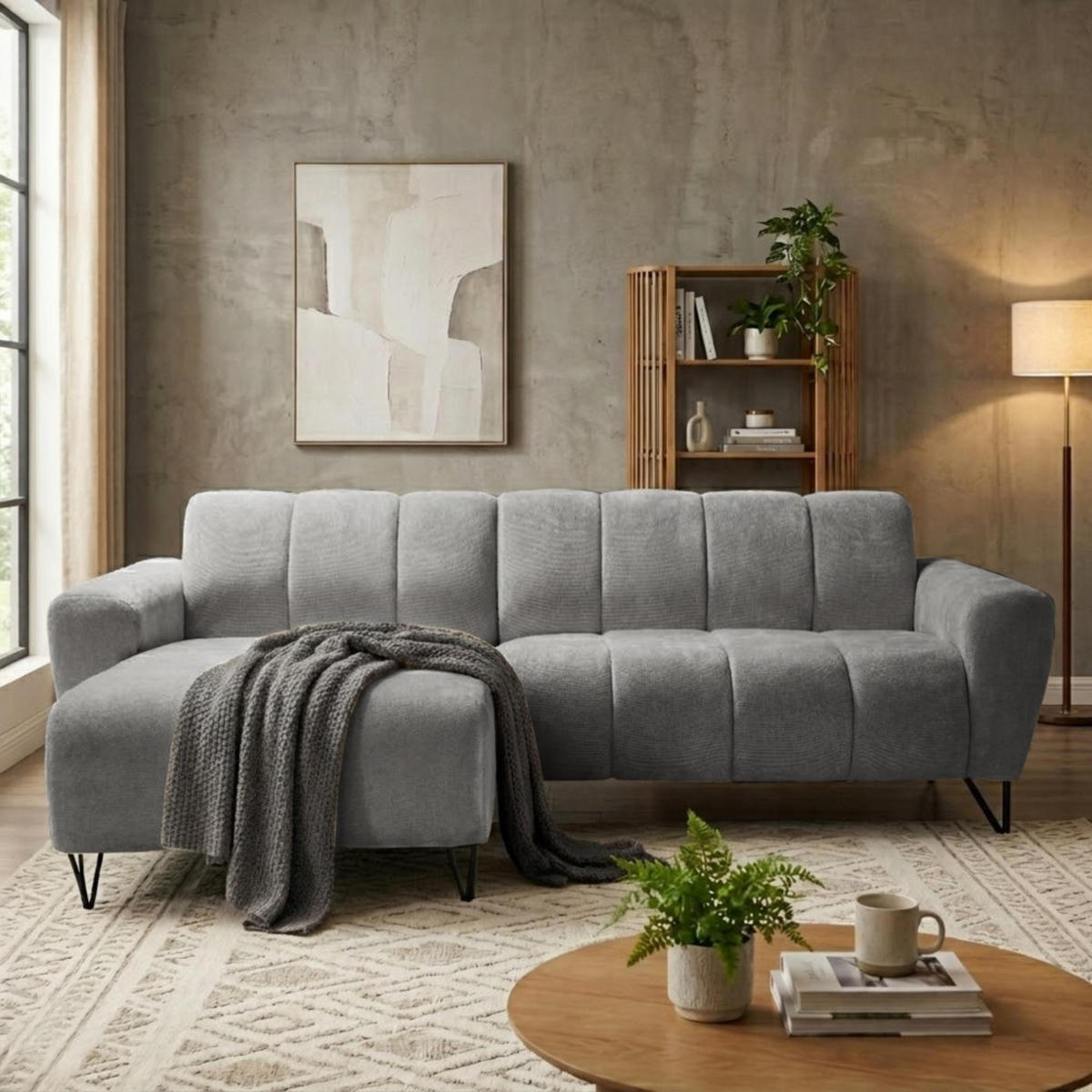 ECKSOFA Volare Mini ohne Schlaffunktion grau links, Vega-Stoff - Schwarz/Grau, Textil/Metall (256/165cm) - Beautysofa