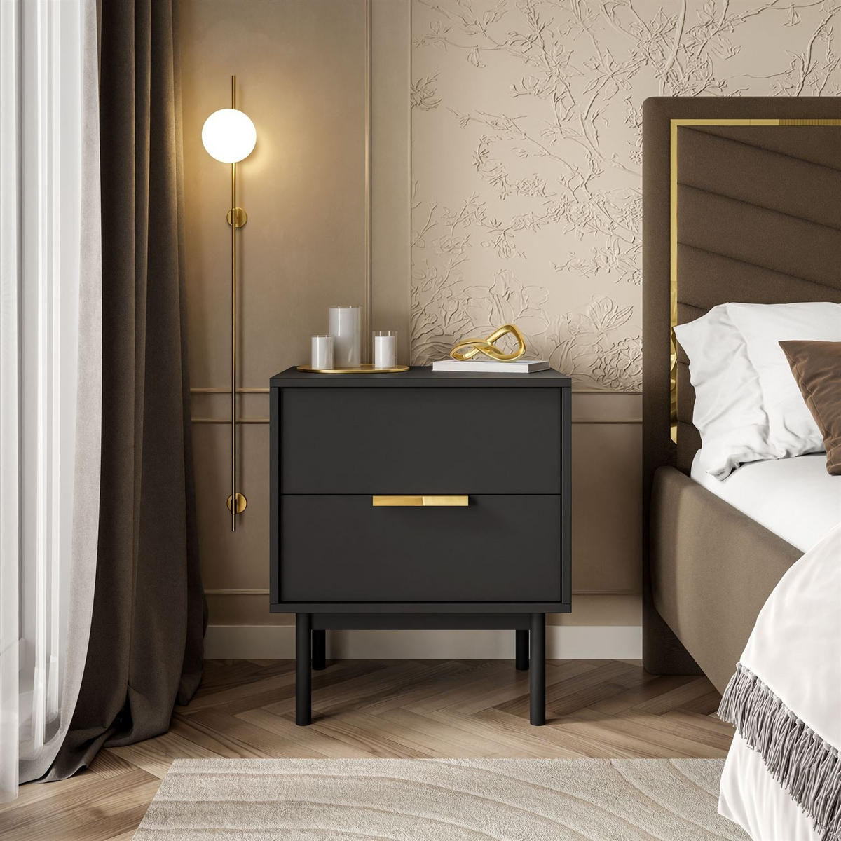 NACHTTISCH MIRACLE mit Schubladen Schwarz - Schwarz, Holzwerkstoff (54/63/39cm) - Lookway
