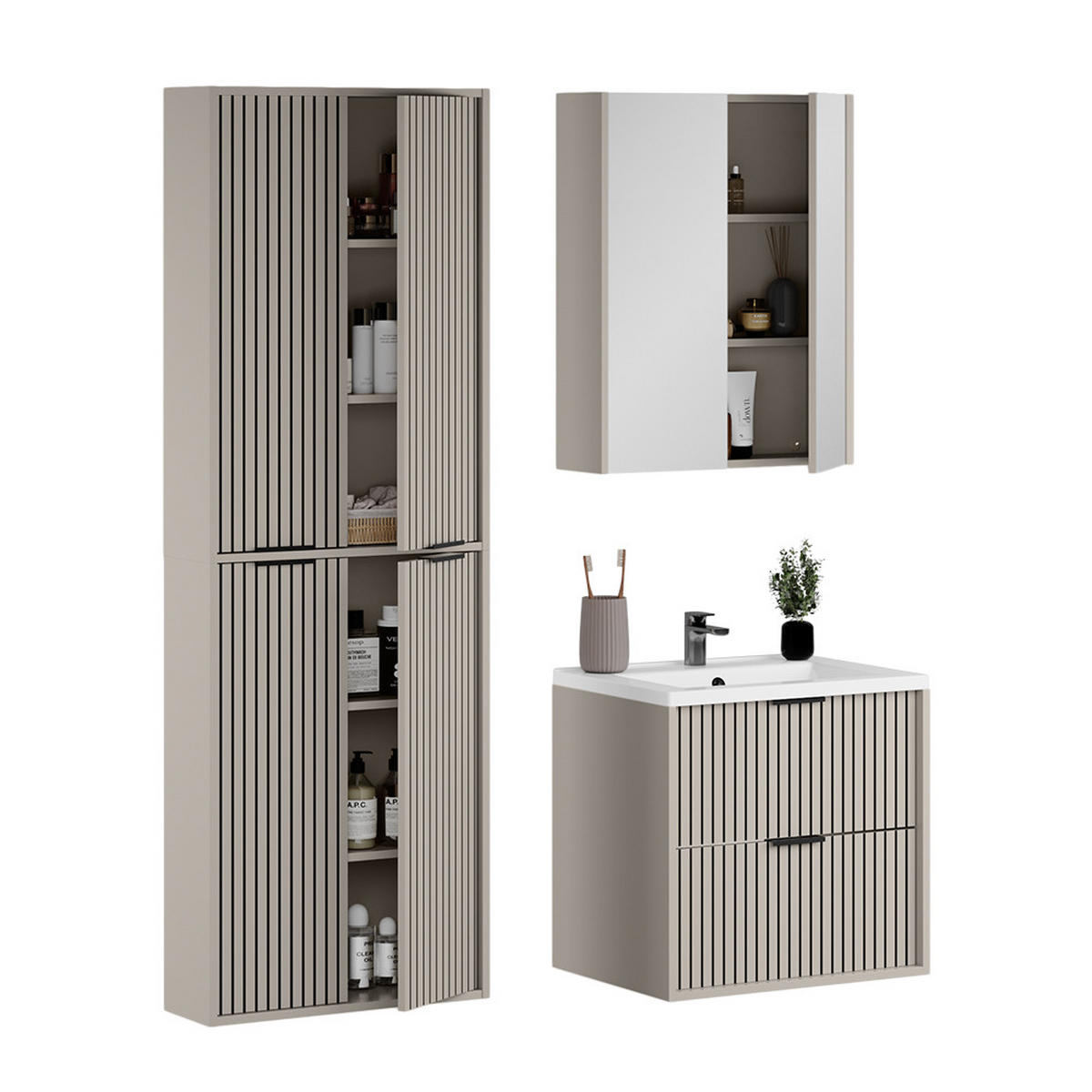 BADMÖBEL-SET Ruford Cashmere 4 Teile - Kaschmir, Holzwerkstoff (60/57/45cm) - Vicco