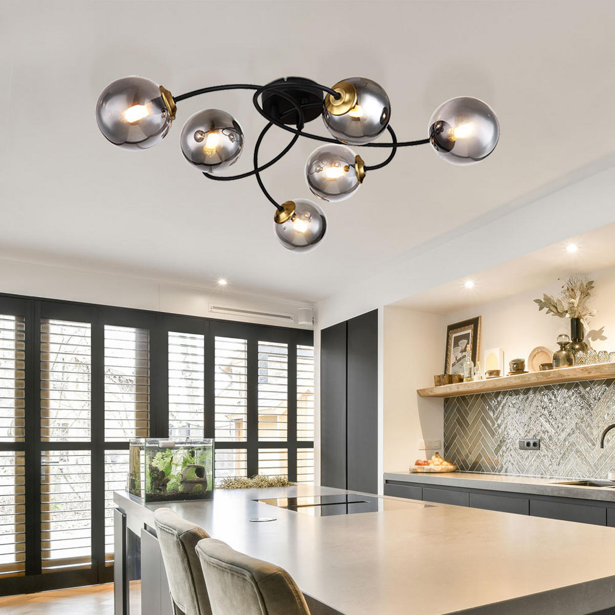 LED DECKENLEUCHTE Metall Schwarz Glas - Schwarz, Glas (52/45/17.5cm) - Globo Lighting