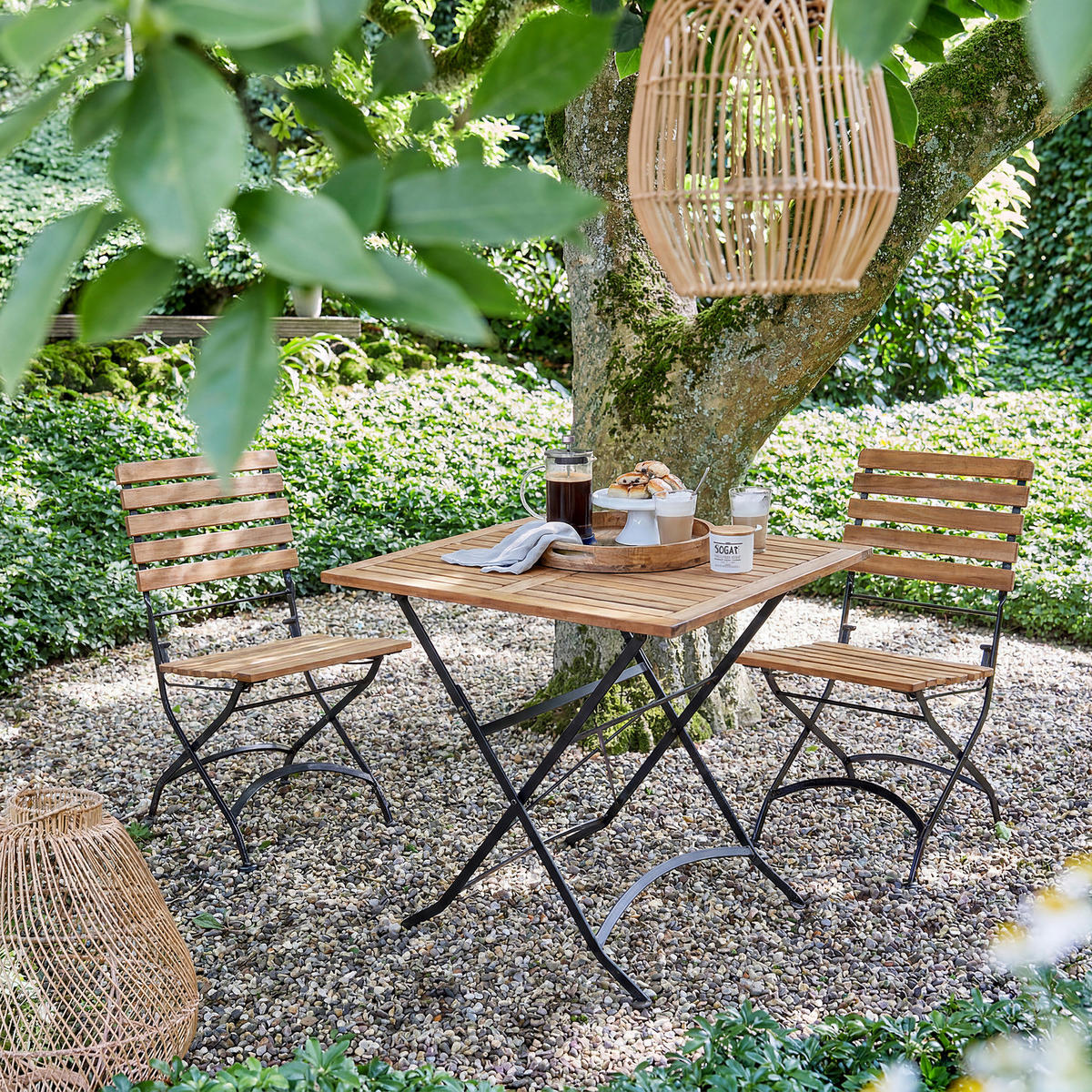 GARTENMÖBEL-SET (3-tlg.) Parklife - Schwarz, Holz/Metall - Butlers