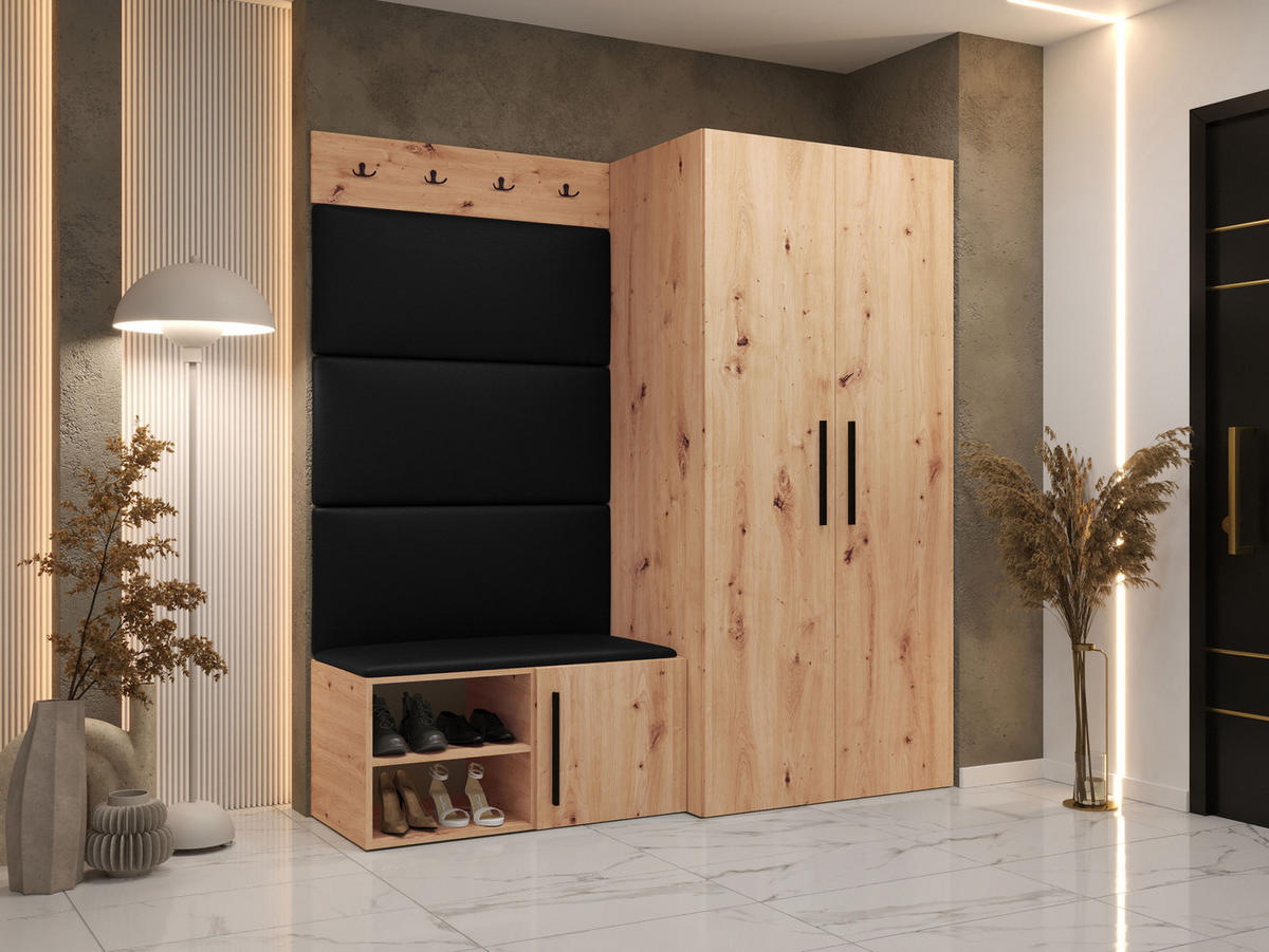 GARDEROBEN-SET Medi I - Schwarz/Eiche Artisan, Holzwerkstoff/Kunststoff (80/191/50cm) - MIRJAN24