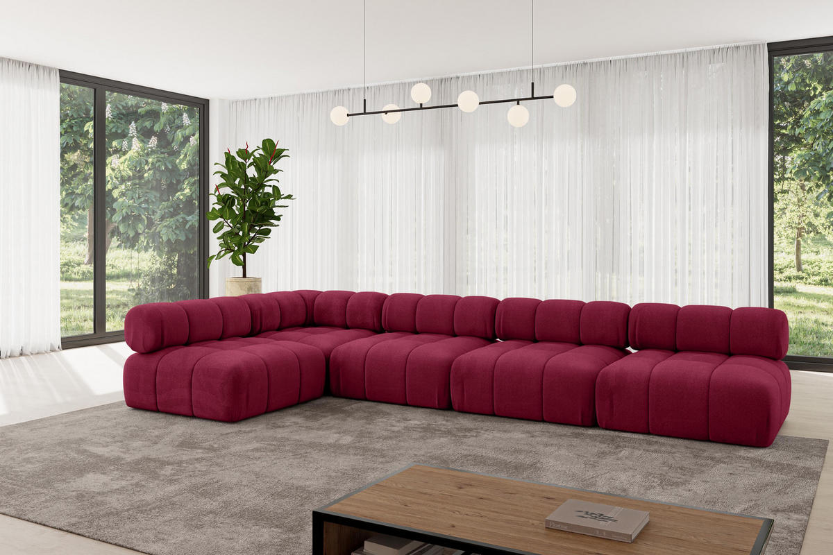 ECKSOFA modulares Sofa Samaro-L3 - 380x190x70 cm Bordeauxrot Velours - Bordeaux, Holzwerkstoff/Textil (380/190cm) - ALTDECOR