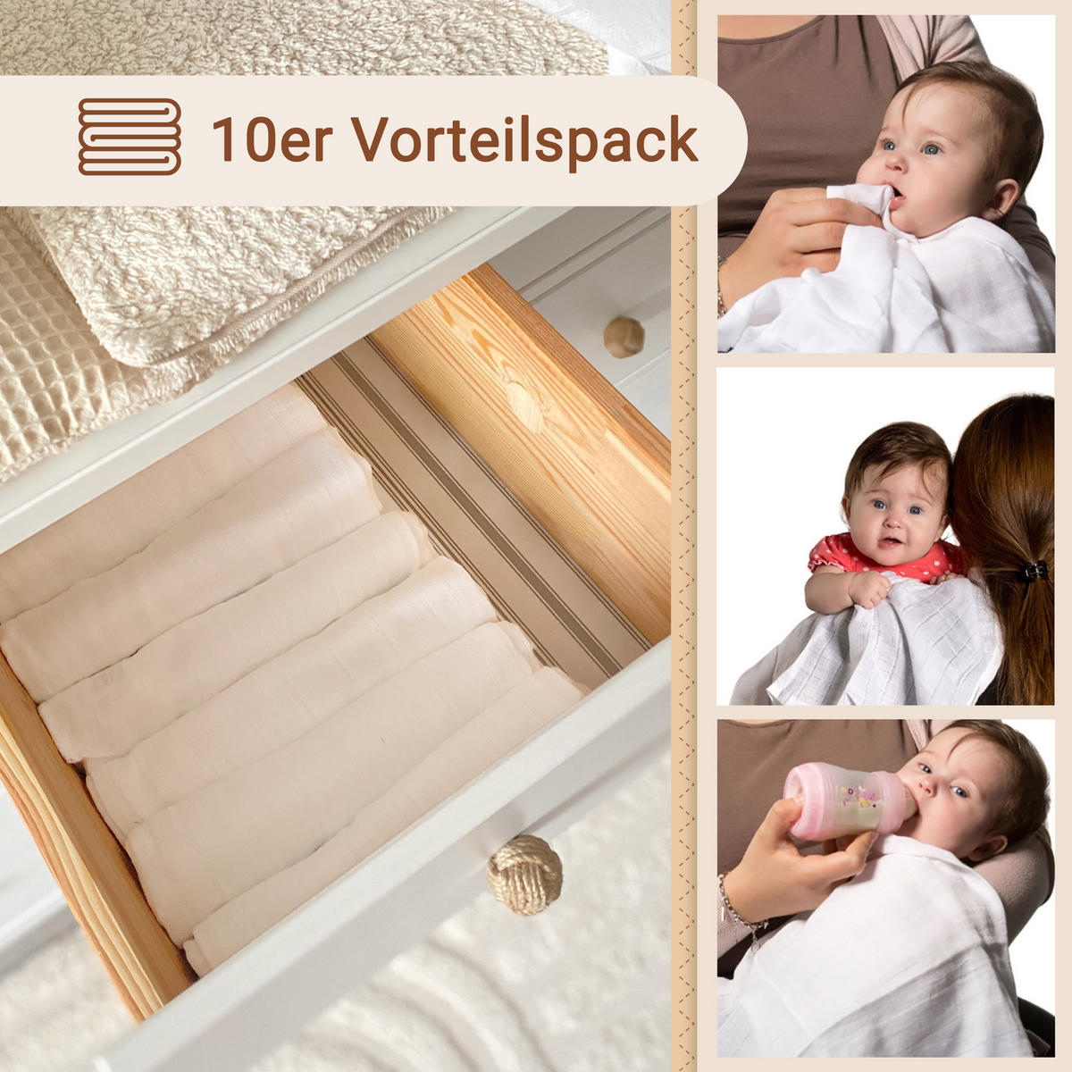 SPUCKTÜCHER, 10er-Set, 70x70 cm, 100% Baumwolle, Weiß - Weiß, Textil (70/70cm) - Zollner