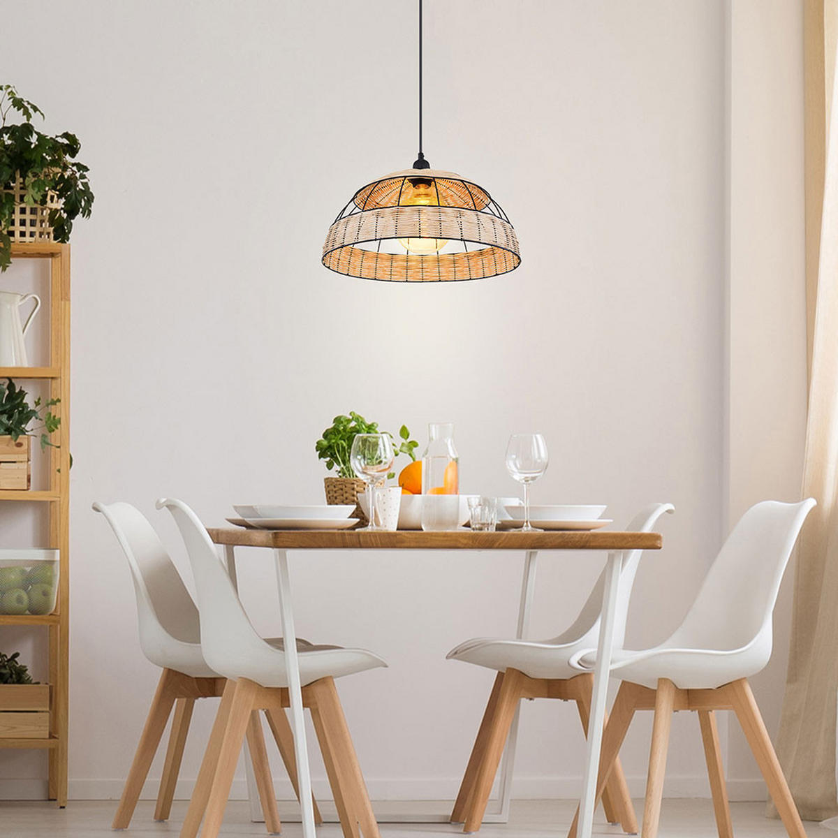 LED HÄNGELEUCHTE Rattan Braun Schwarz - Braun, Metall (40/40/120cm) - Globo Lighting