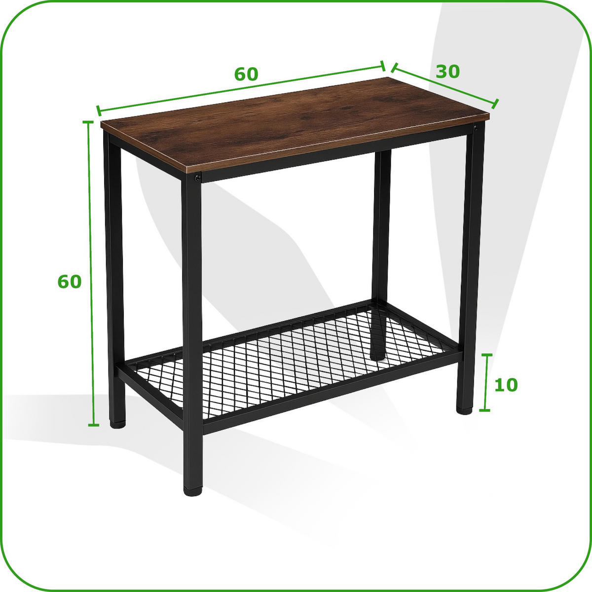 KONSOLENTISCH Metall Dunkelbraun mit Ablage 60×30×60 cm - Dunkelbraun, Holzwerkstoff/Metall (30/60/60cm) - Begryf