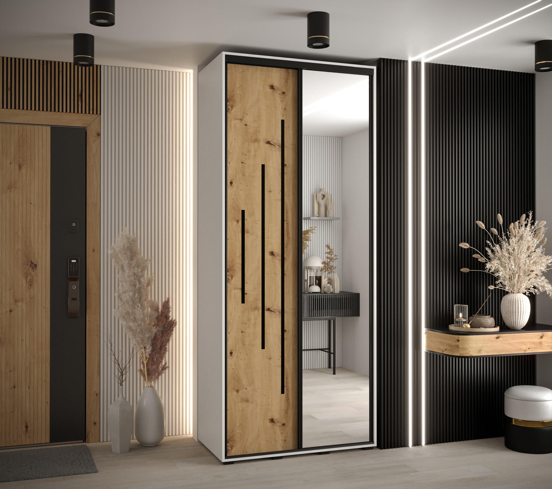 SCHWEBETÜRENSCHRANK 235,2/110/60 2-türig - Schwarz/Weiß, Holz/Metall (110/235/60cm) - Abiks Möbel