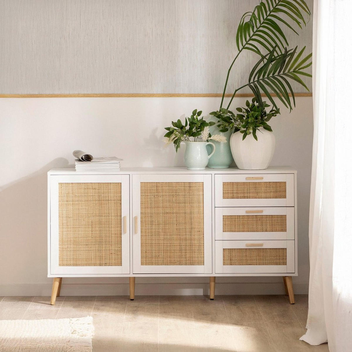 ANRICHTE NIEDRIGE Tahiti Weiß 148 cm x 79 cm - Weiß, Holzwerkstoff (148/79/40cm) - Klast Home