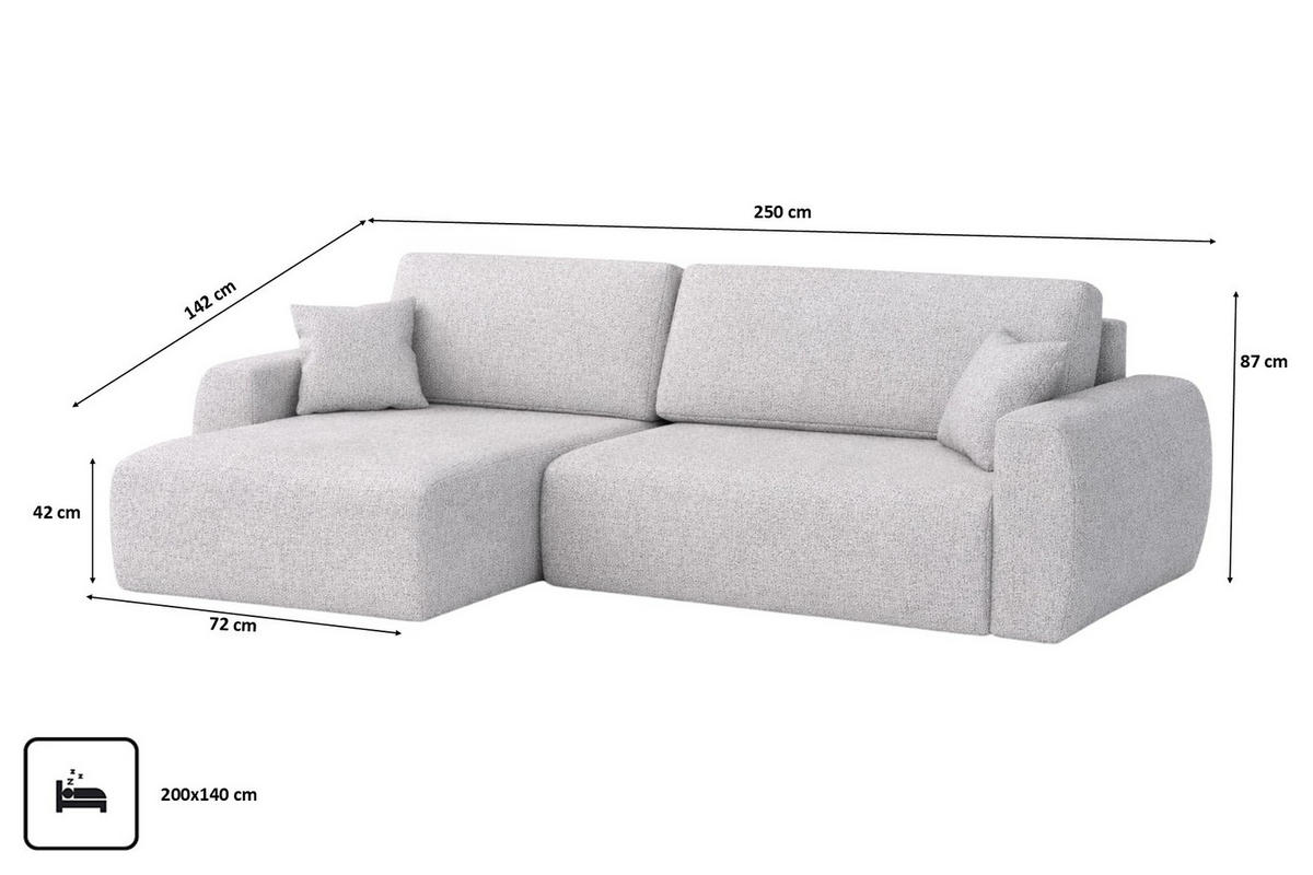 ECKSOFA Mit Schlaffunktion Ariel L, Chenille, Stoff Artico, Cement, Links - Hellgrau, Holz (250/142cm) - Kaiser Möbel