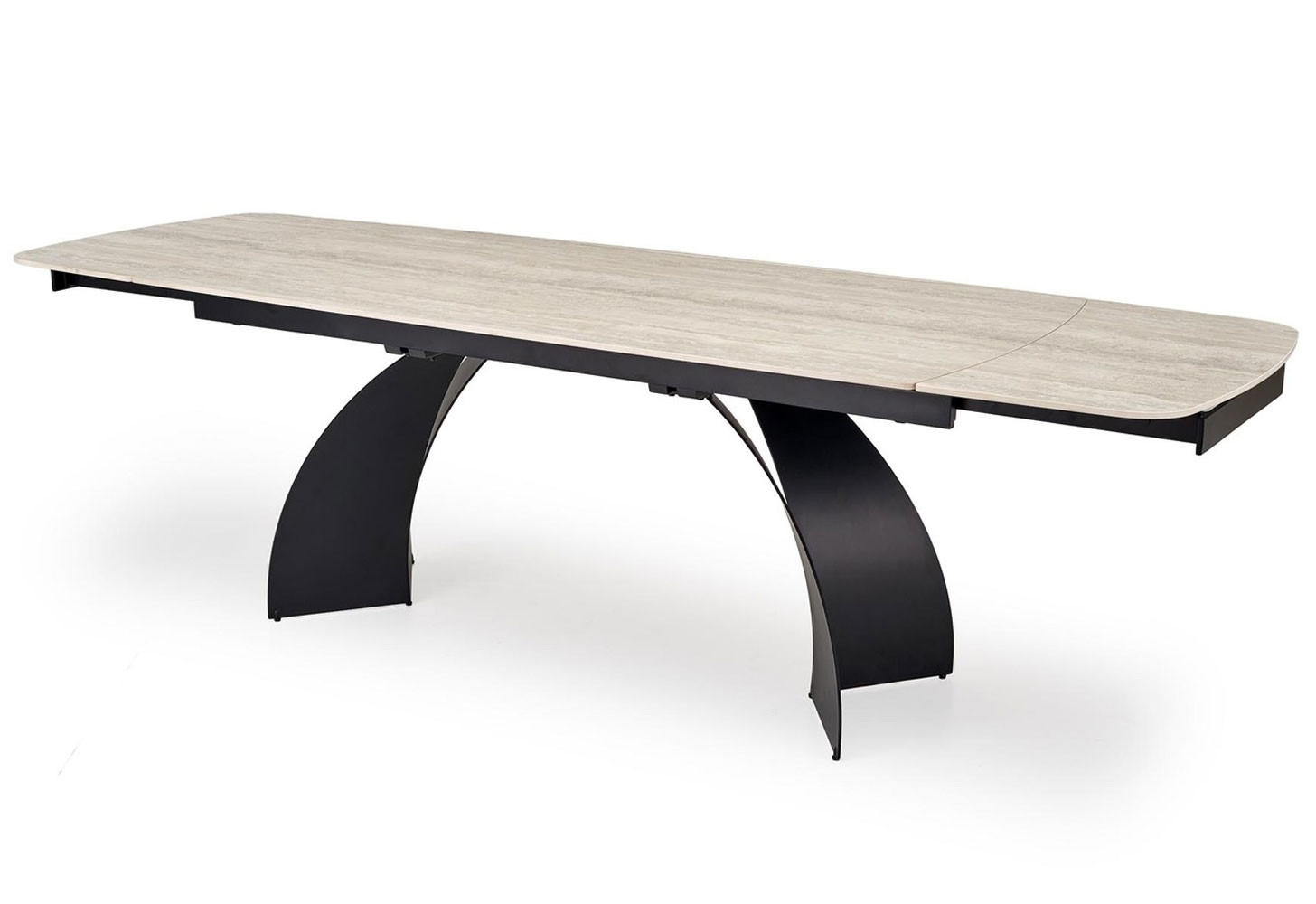ESSTISCH Vitrus Travertin / schwarz 180-260 / 90 / 76cm - Schwarz/Grau, Holz/Stein (90/260/76cm) - Feldmann-Wohnen