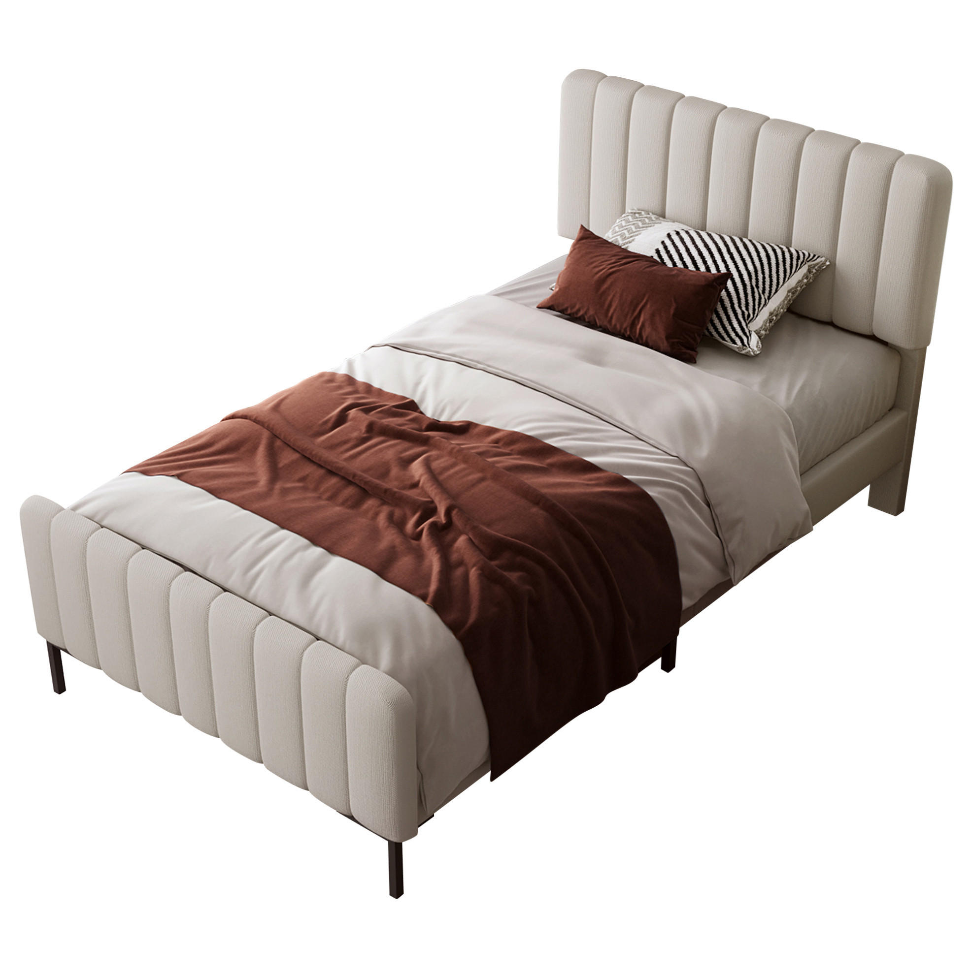 POLSTERBETT 90/200 cm Grau-Beige mit höhenverstellbarem Kopfteil - Grau, Textil (90/200cm) - OKWISH