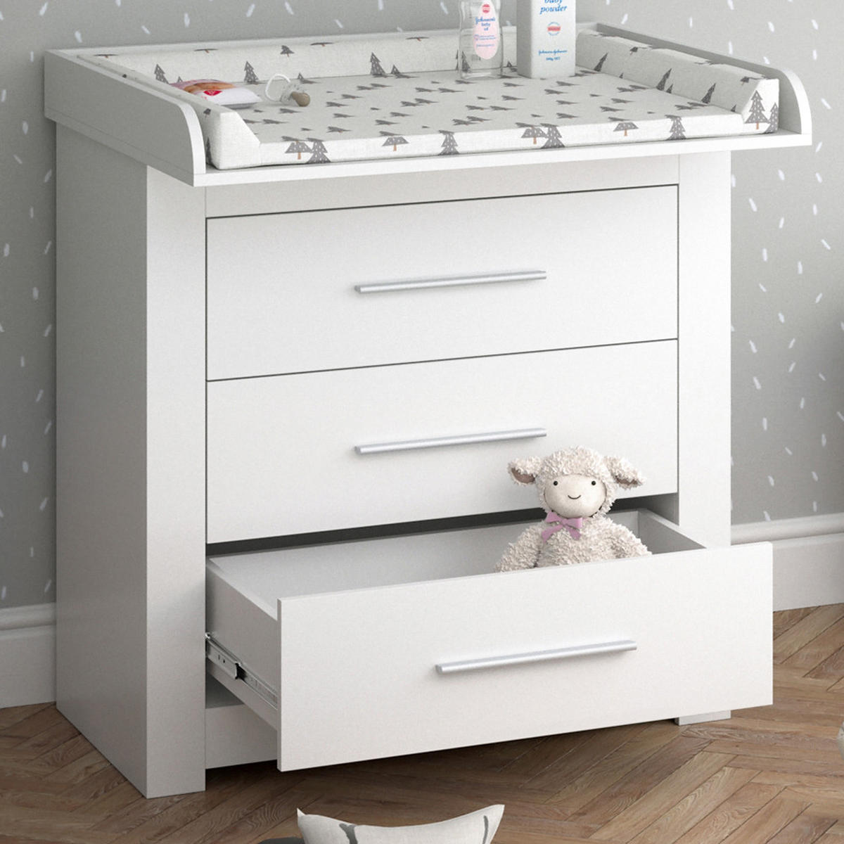 WICKELKOMMODE Miro Weiß 86.6 x 86.5 cm - Silberfarben/Weiß, Holzwerkstoff (86.6/86.5/48.5cm) - Vicco