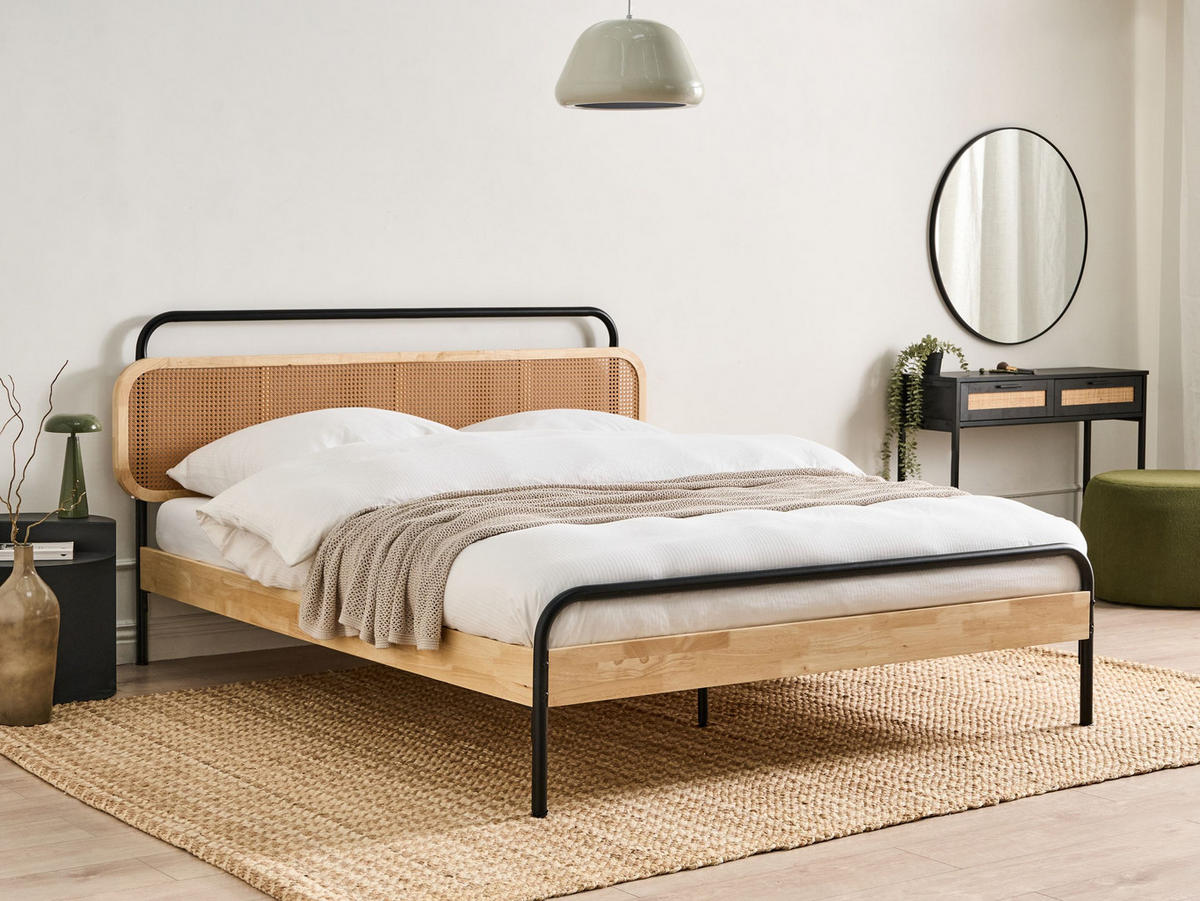 BETT mit Lattenrost 160/200 cm Hellbraun Boussicourt - Hellbraun/Schwarz, Holz (160/200cm) - Beliani