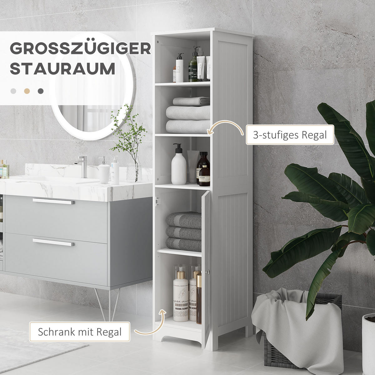 BADEZIMMERSCHRANK, MDF, Weiß, 40 x 38 x 160 cm - Weiß, Metall (38/160/40cm) - HOMCOM