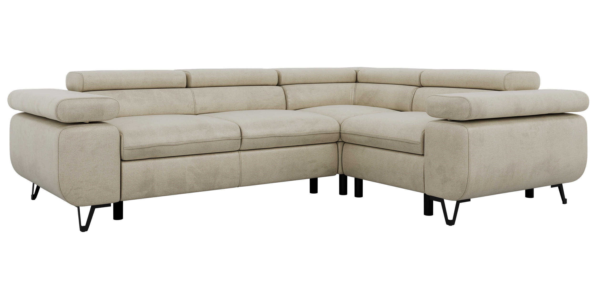 ECKSOFA ORSO L Beige Velvet - Rechts Seite - Beige/Schwarz, Textil/Metall (268/197cm) - MKS
