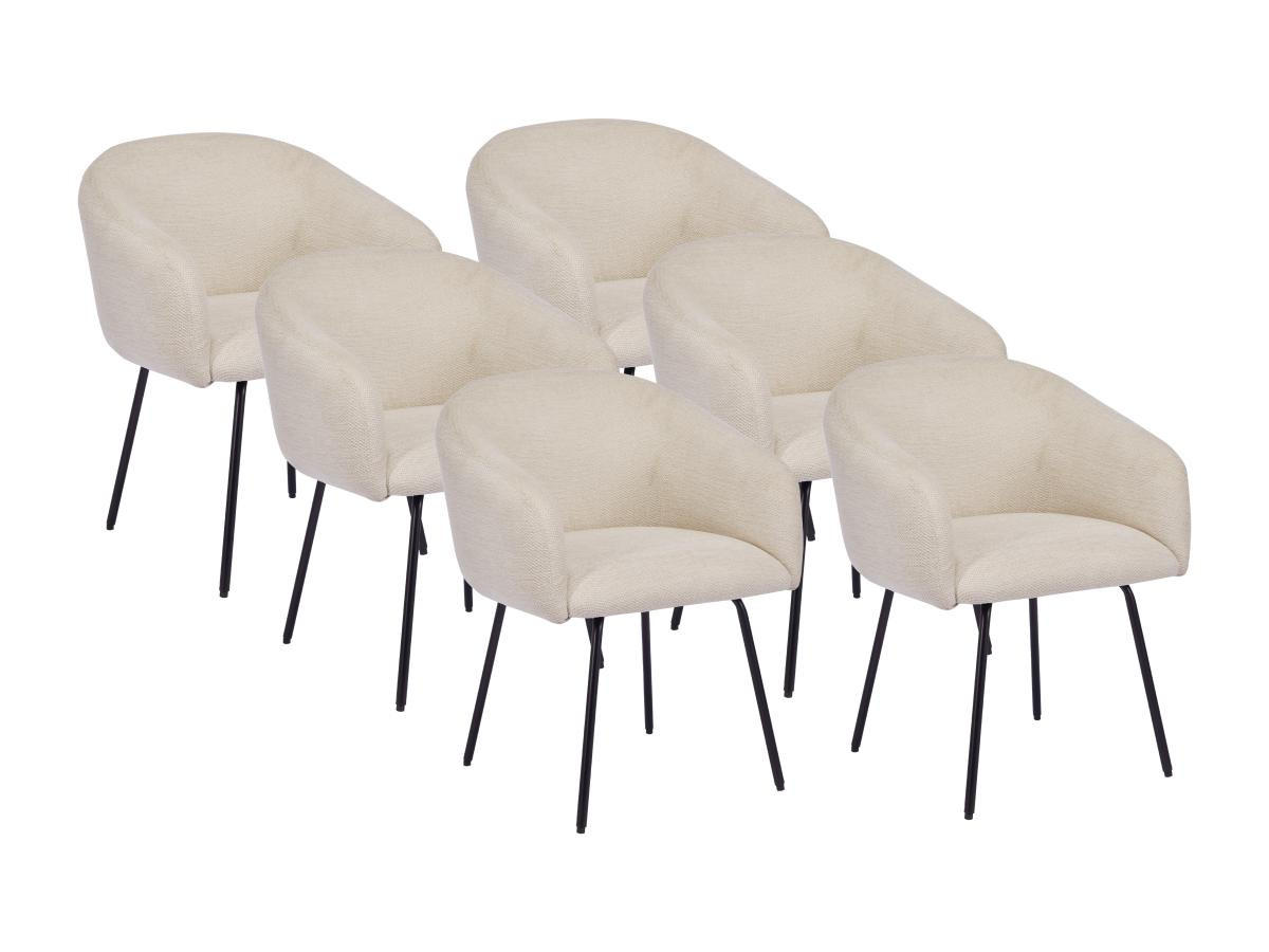 STUHL mit Armlehnen 6er-Set - Strukturstoff & schwarzes Metall - Cremefarben - NISTOSIA - Creme, Textil (62/78/61cm) - Vente-Unique