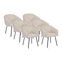 STUHL mit Armlehnen 6er-Set - Strukturstoff & schwarzes Metall - Cremefarben - NISTOSIA - Creme, Textil (62/78/61cm) - Vente-Unique