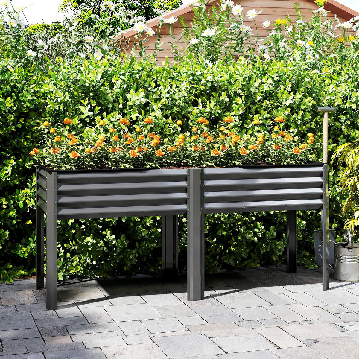 HOCHBEET Dunkelgrau 180/55/80 cm - Dunkelgrau, Metall (55/80/180cm) - Outsunny