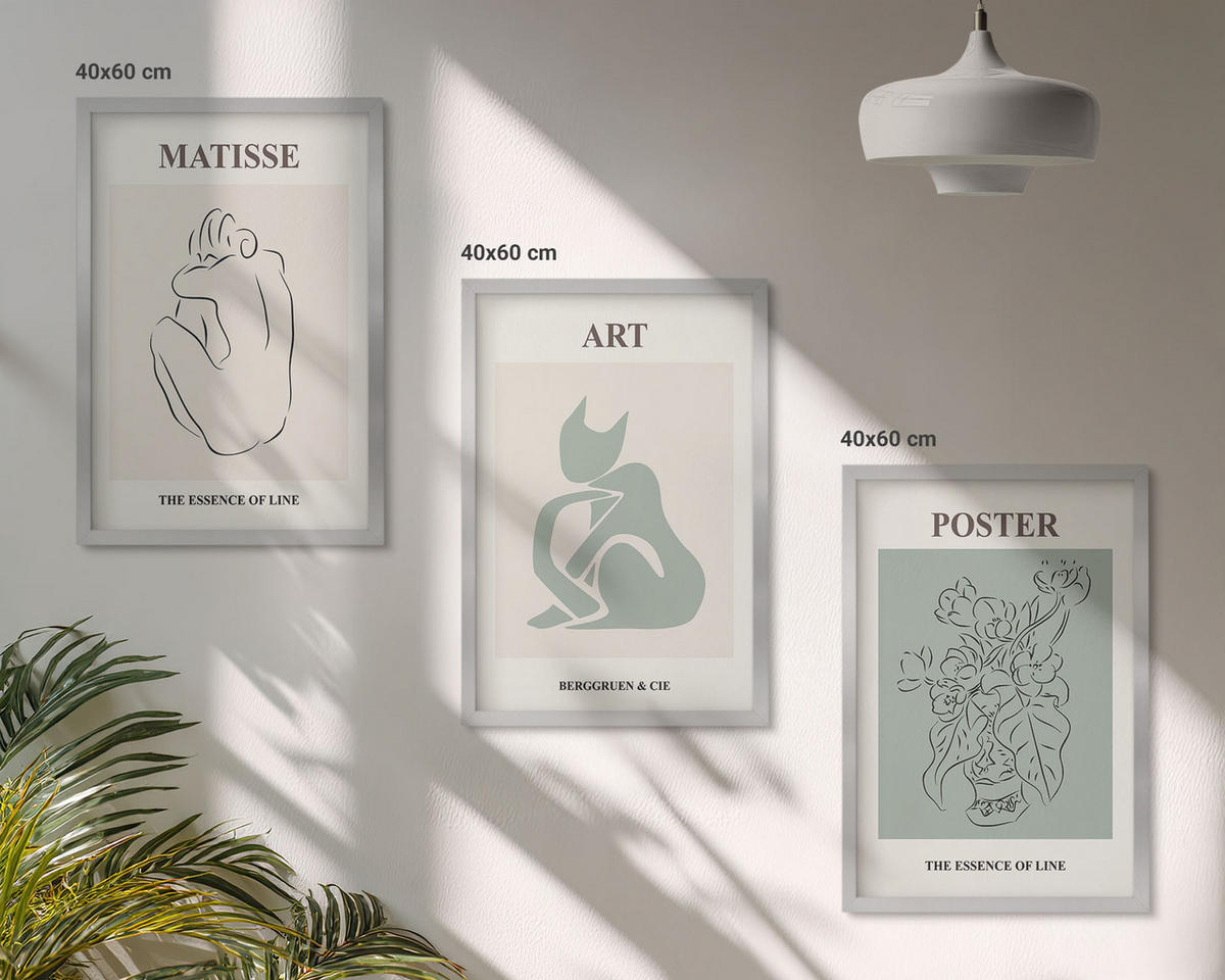 BILDER SET 3er Set - 40x60 cm Silberner Rahmen - Matisse Grün Beige Poster - Silberfarben, Kunststoff (40/60cm) - TULUP