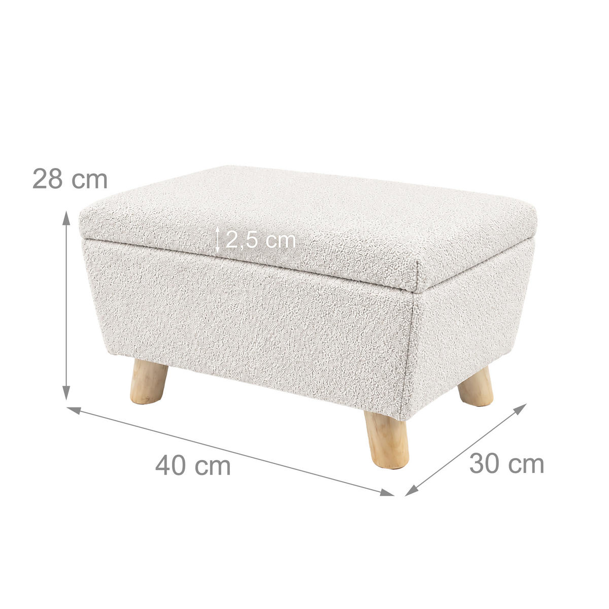 TABURE Bela s prostorom za shranjevanje lesene noge 40 cm - bela, umetna masa/tekstil (40/28/30cm) - Relaxdays