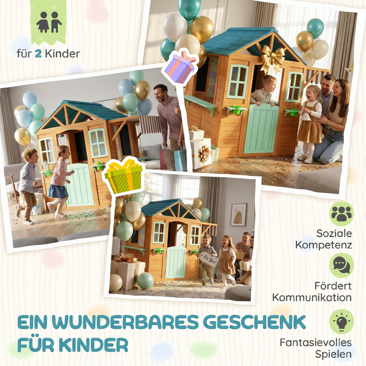 SPIELHAUS Tannenholz Mehrfarbig - Multicolor, Holz (120/141.5/142cm) - AIYAPLAY