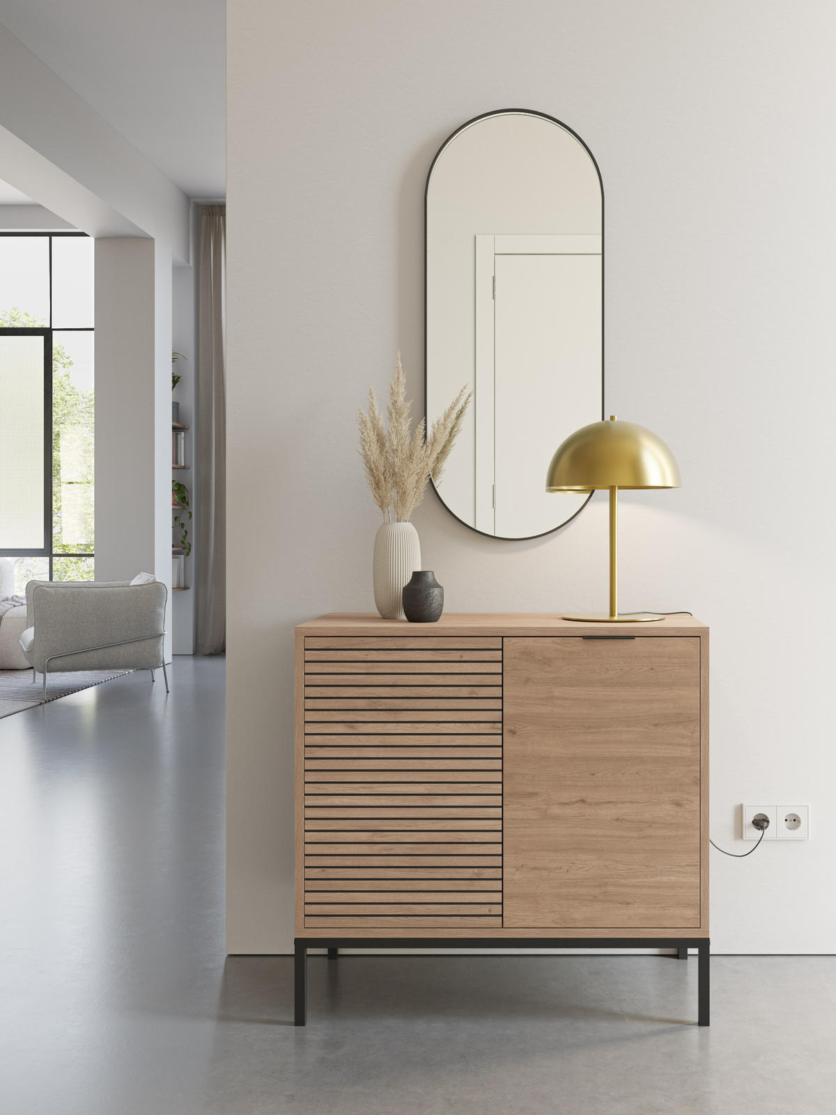KLEINES Buffet mit 2 Türen und Metallfüßen Ariel - L80 cm - Braun, Holz (40/80/80cm) - Calicosy