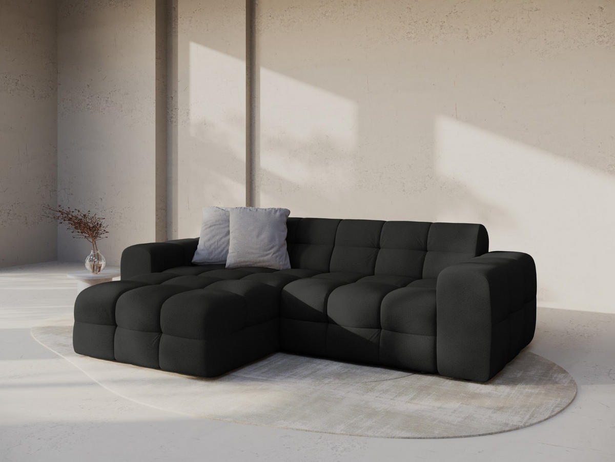 ECKSOFA links Kendal aus strukturiertem Stoff schwarz 4 Sitzplätze - Schwarz, Textil (173/256cm) - Micadoni
