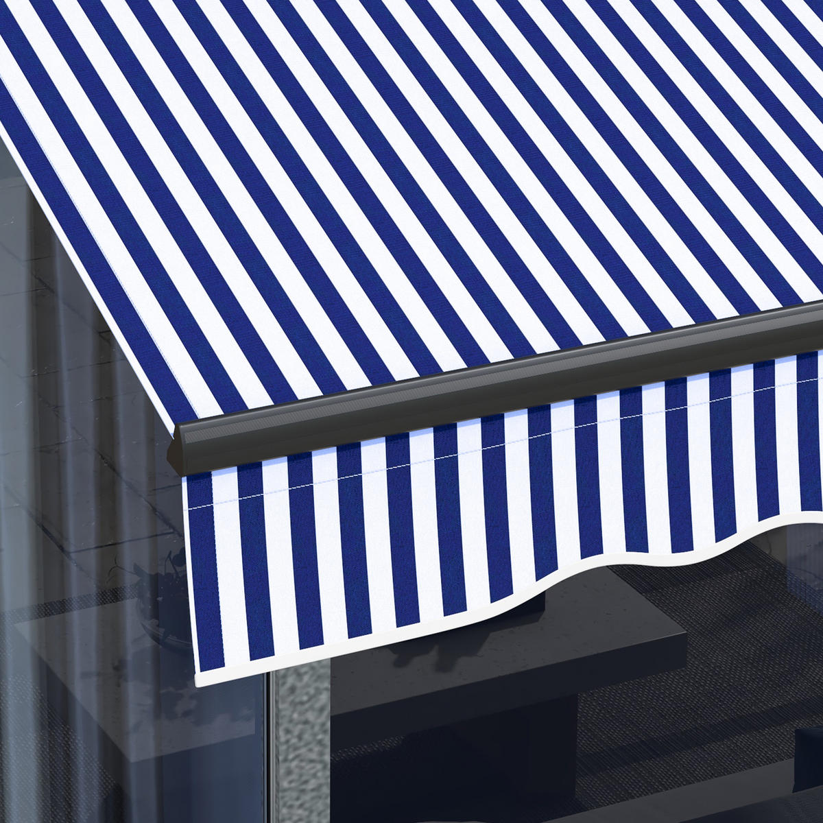 SONNENMARKISE Markise Terrassenmarkise, inkl. Handkurbel, wetterbeständig, 247 cm x 295 cm, Blau + Weiß - Blau, Textil (295/1/247cm)