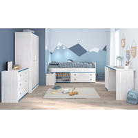 KINDERZIMMER Set Kleiderschrank Schreibtisch Kommode Bett 90x200 cm - Weiß/Kieferfarben, Holz/Holzwerkstoff (203/182/95cm) - Parisot Meuble