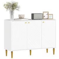 SIDEBOARD DE-11126 3 Türen mit verstellbaren Böden & Goldfüßen Weiß - Weiß, Holzwerkstoff (107/77/35cm) - ComfortXL