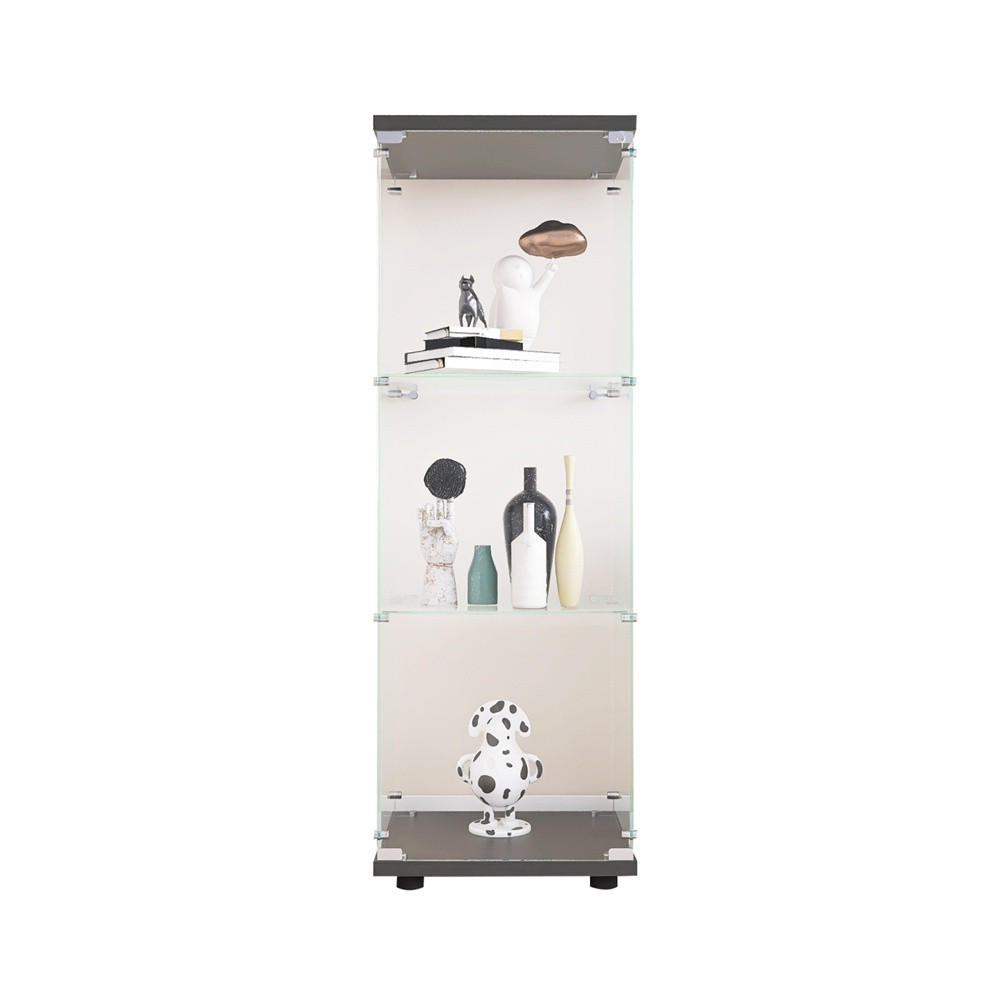 VITRINE - Glasvitrine mit 1 Tür und 3 Ebenen - rahmenloses Design - Schwarze Decken- und Bodenplatte - Schwarz, Glas (42.4/125.2/36.3cm) - DELFA