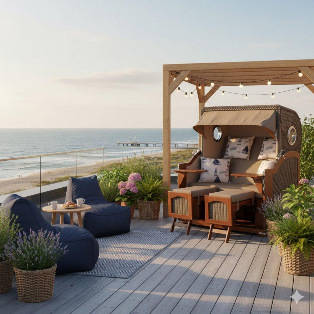 STRANDKORB XXL Düne Grande 2,5 Sitzer - Taupe/Braun, Metall (142/170/95cm) - Mr. Deko