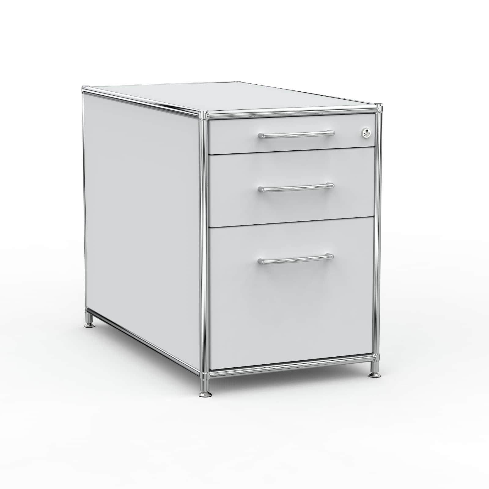 BÜRO-STANDCONTAINER Holz, 80 cm, 3 Schubladen, 1 Hängeregistratur, Lichtgrau - Chromfarben/Silberfarben, Holzwerkstoff/Metall (80/61/80cm) - Versee